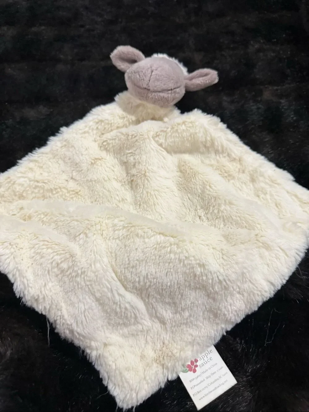Applesauce Apple Sauce Gray tan soft lamb sheep baby Security Blanket Lovey